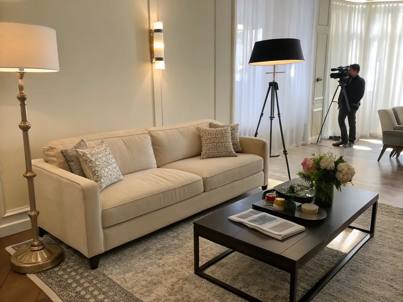 A modern home interior with newly installed recessed lighting, showcasing the clean and efficient electrical work provided by Lamarche Electric Inc.